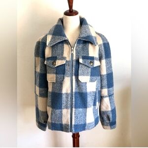 Anthropologie Avec Les Filles Plaid Full Zip Shacket Coat Blue Size L